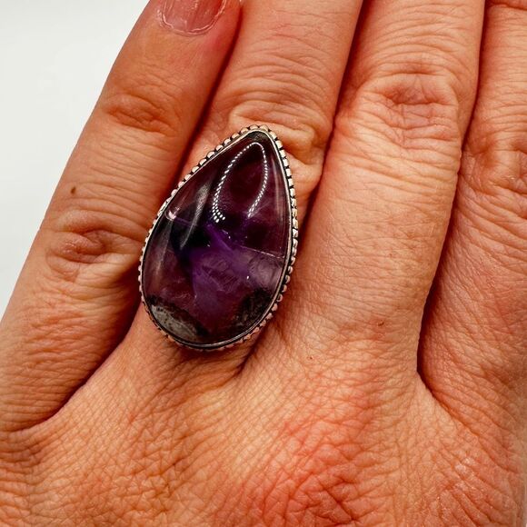 Pear cut Amethyst Cabochon ring in solid Sterling silver! - Picture 12 of 13